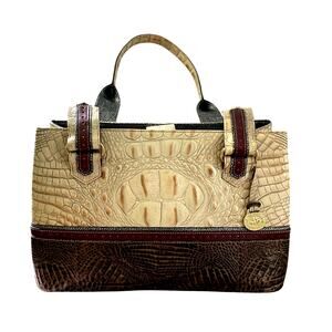 Brahmin Vintage Melbourne Leather Shoulder Bag Croc Embossed Cream Brown